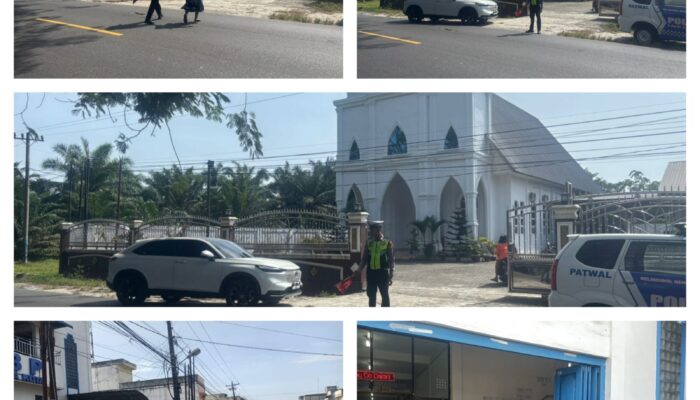 Personil Sat Lantas Polres Batu Bara Laksanakan Patroli dan Pengamanan di Gereja-Gereja pada Hari Minggu