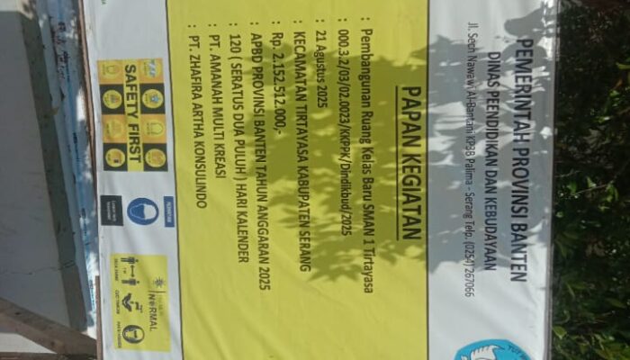 Proyek RKB SMAN I Tirtayasa di Sinyalir Dikerjakan Asal Jadi Pelaksana Abaikan Keselamatan Kerja di Lingkungan Sekitar.