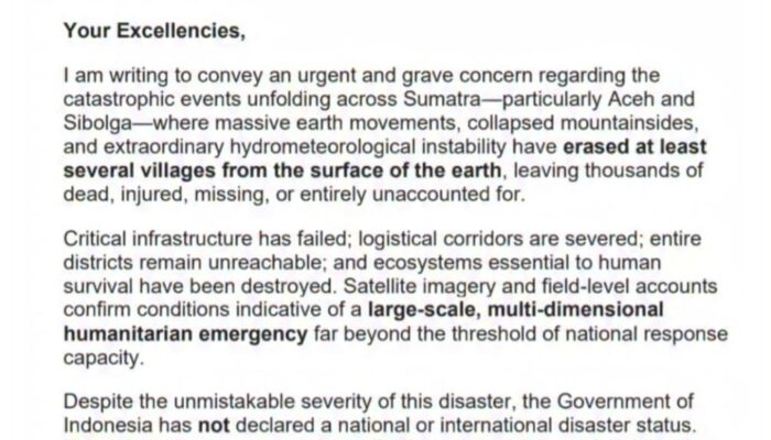 Surat Terbuka Prof. Connie Rahakundini Bakrie kepada Kepala OCHA PBB Terkait Permintaan Bantuan Internasional untuk Sumatra dan Aceh