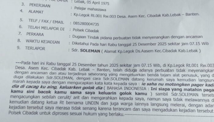 Ancaman Senjata Tajam di Cibadak Dilaporkan ke Polisi, Ketua PBR, Badak Banten, Pemuda Pancasila, KKPMP, Satria Banten, Garuda Banten, GMBI dan Sejumlah Ketua Lembaga Lebak Kecam Keras