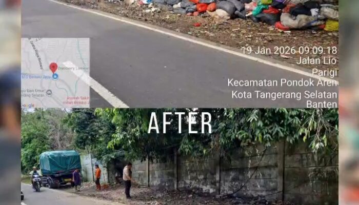 Sigap, Tim Dinas Lingkungan Hidup Pondok Aren Bersama Camat, Lurah Parigi dan Koramil Bersihkan Tumpukan Sampah