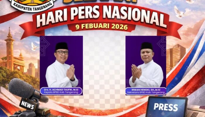 Segenap Keluarga Besar Pimpinan dan Staf BPBD Kabupaten Tangerang Mengucapkan Selamat Hari Pers Nasional Tahun 2026.