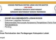 GMBI Distrik Lebak Sudah Mengirimkan Surat Ke Disperindag Agar Melakukan Pemutusan Kerjasama