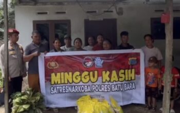Satresnarkoba Polres Batu Bara Gelar “Minggu Kasih”, Berbagi Sembako dan Sosialisasi Bahaya Narkoba