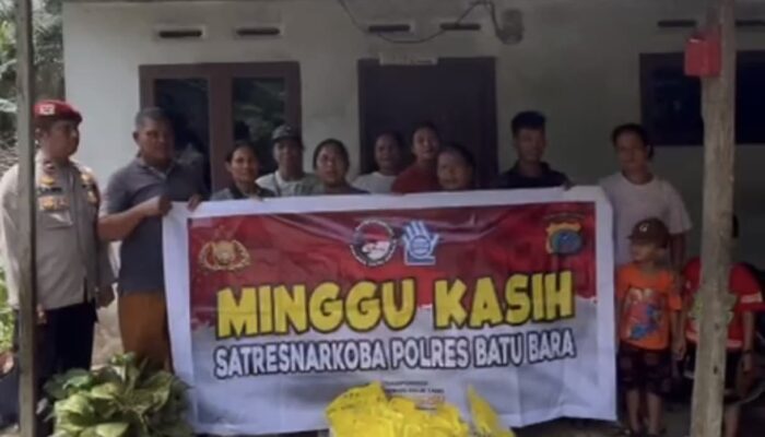 Satresnarkoba Polres Batu Bara Gelar “Minggu Kasih”, Berbagi Sembako dan Sosialisasi Bahaya Narkoba