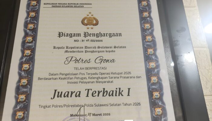 Bangga! Polres Gowa Ukir Sejarah, Juara 1 Operasi Ketupat